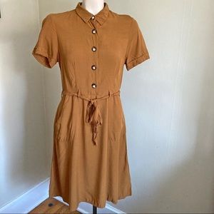 MONTEAU brown button down belted shirt dress